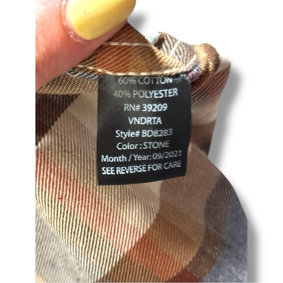 Burnside Men's Casual Plaid Long Cuffed Sleeve Flannel Blue/Brown Button Down - Picture 12 of 16